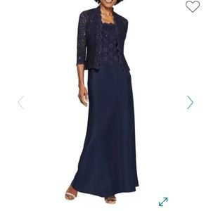 Alex evenings NWT blue maxi dress with lace jacket